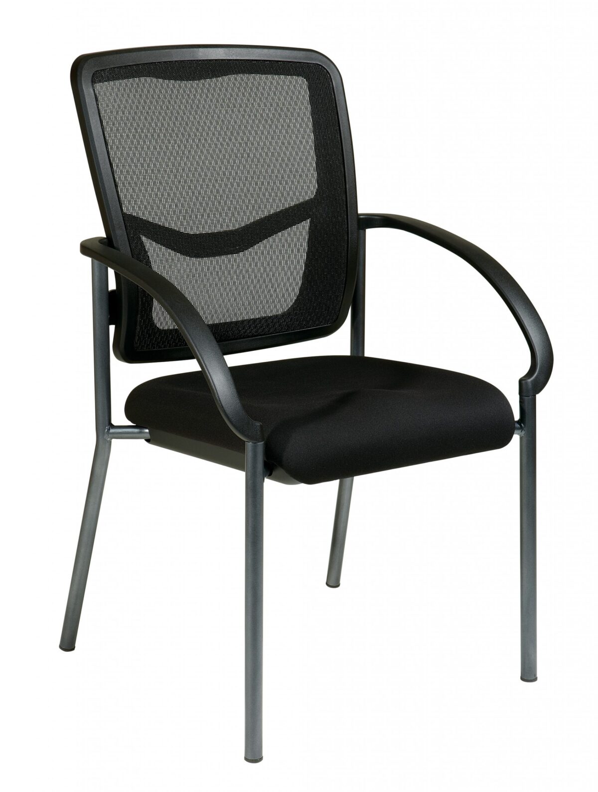 ProGrid- Mesh Back Visitors Chair, Padded fabric seat. Black.