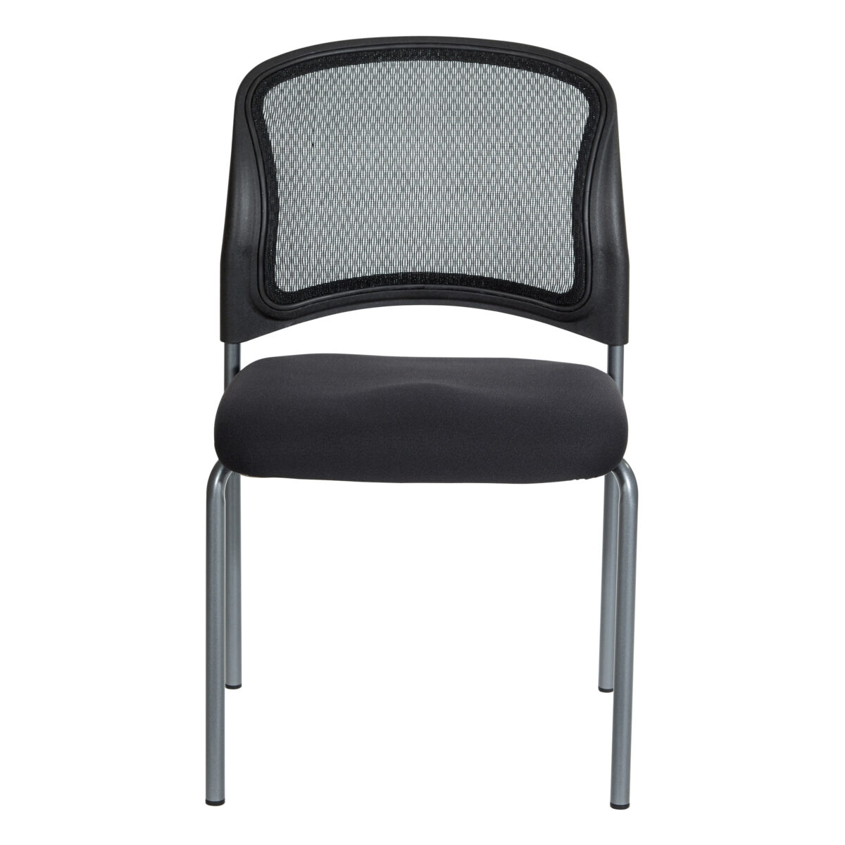 ProGrid- Mesh Back Visitors Chair – armless with padded fabric seat. Black.