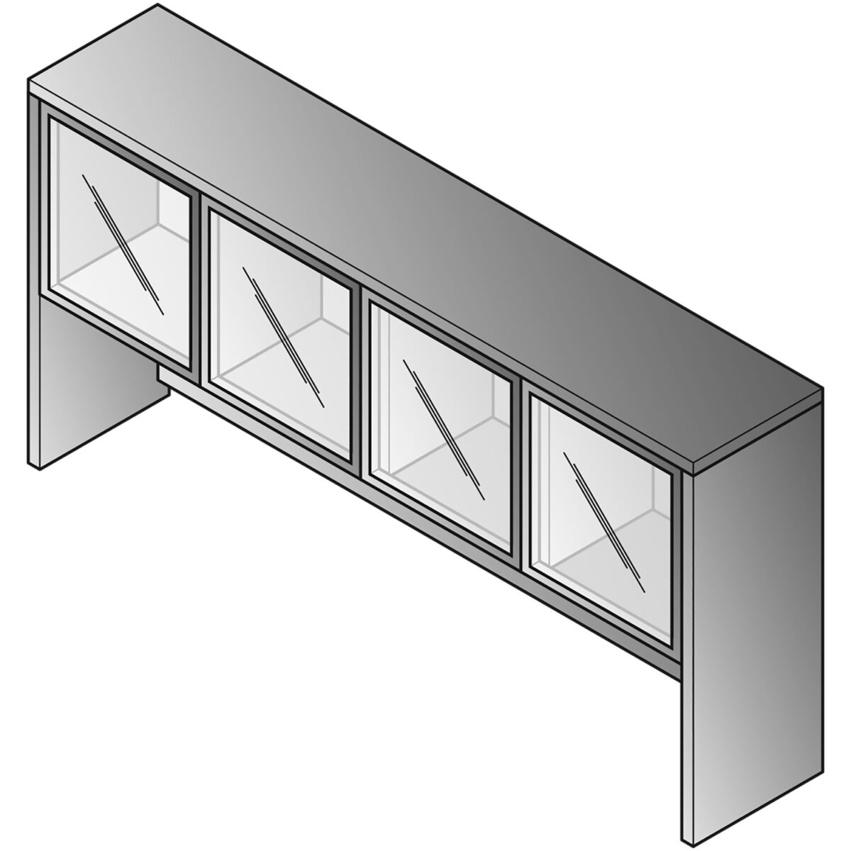 Lodi- Desk top Hutch w glass doors/ Aluminum frame. 71″w x 14″d x 36”h