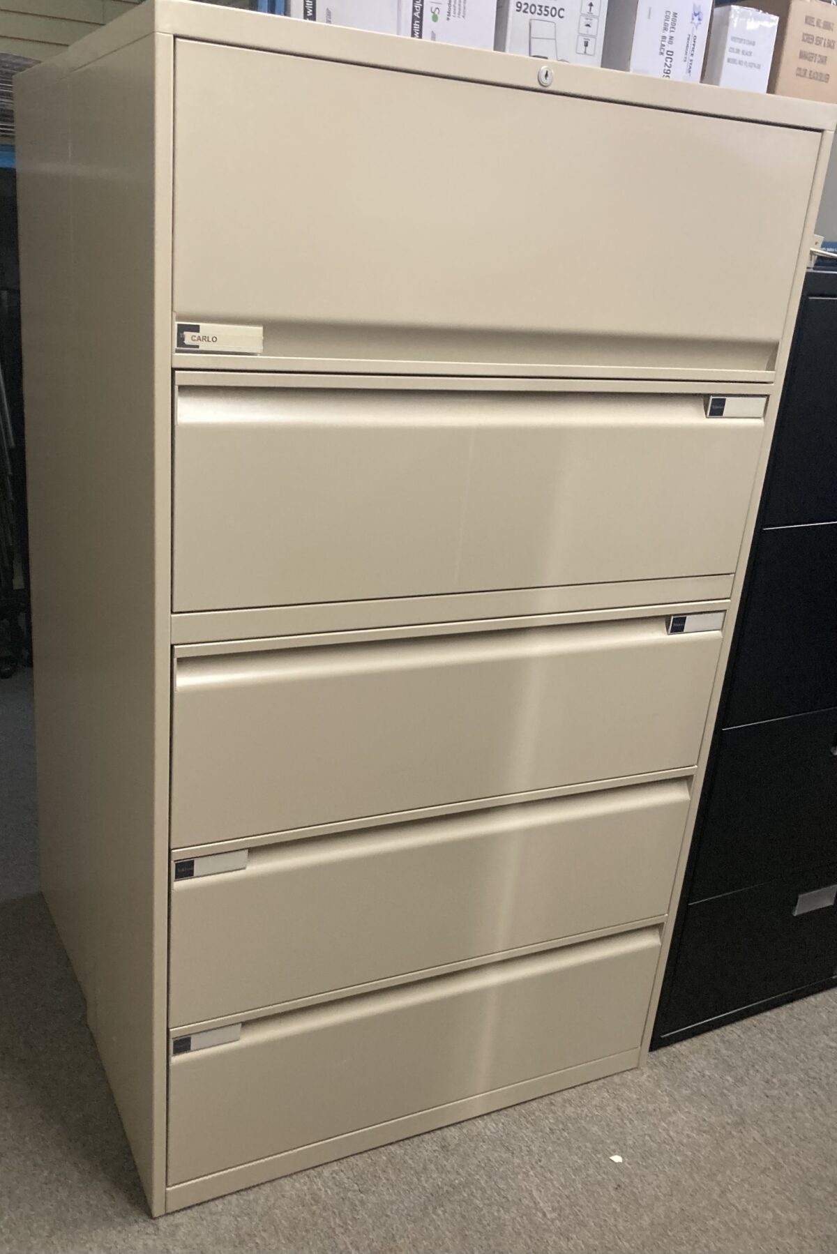 Used- Teknion 36”w  5 Drawer Lateral File Cabinet. Nevada ( beige)  (17) SALE PRICE! While they last
